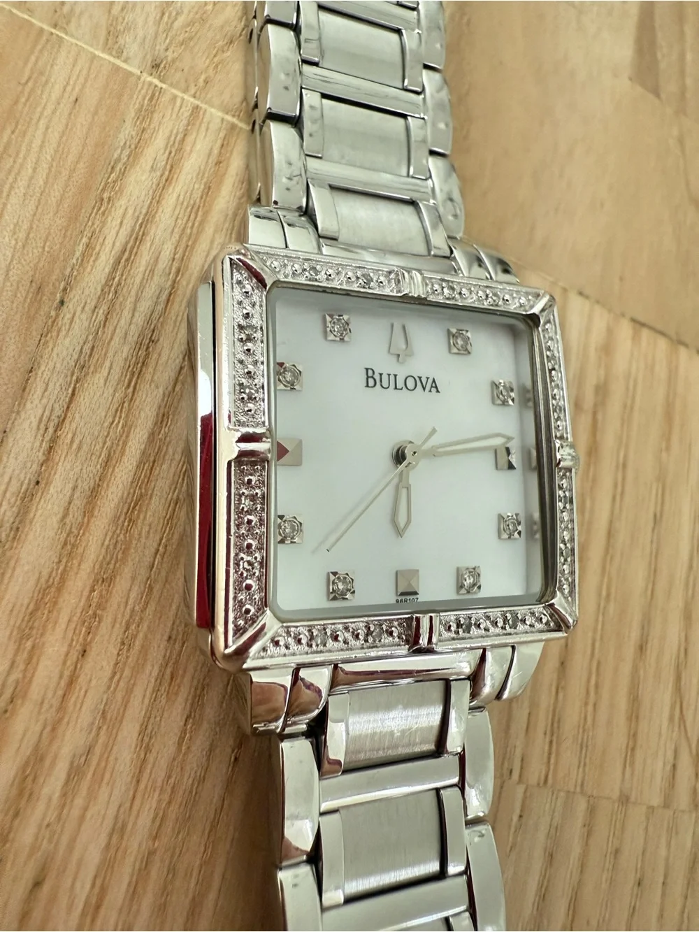 Bulova Silver Tone Mother-of-Pearl Dial Crystal Accent Ladies Watch